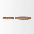 Set of Two Natural Light Brown Round Wood Handmade Serving Trays  Warm Home View
