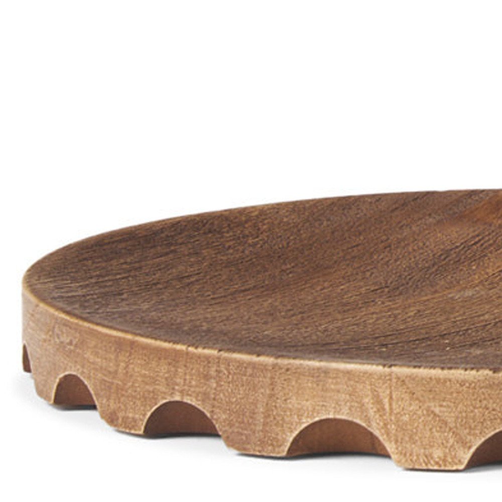 Set of Two Natural Light Brown Round Wood Handmade Serving Trays  Warm Home View