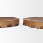 Set of Two Natural Light Brown Round Wood Handmade Serving Trays  Warm Home View