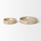 Set of Two Brown Round Wood Handmade Serving Tray With Handles  Warm Home View