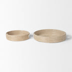 Set of Two Brown Round Wood Handmade Serving Tray With Handles  Warm Home View