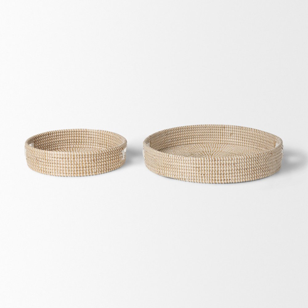 Set of Two Brown Round Wood Handmade Serving Tray With Handles  Warm Home View