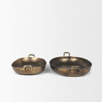 Set of Two Gold Oval Metal Handmade Serving Tray With Handles  Warm Home View