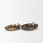 Set of Two Gold Oval Metal Handmade Serving Tray With Handles  Warm Home View