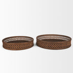 Set of Two Brown Round Wicker Handmade Serving Tray  Warm Home View