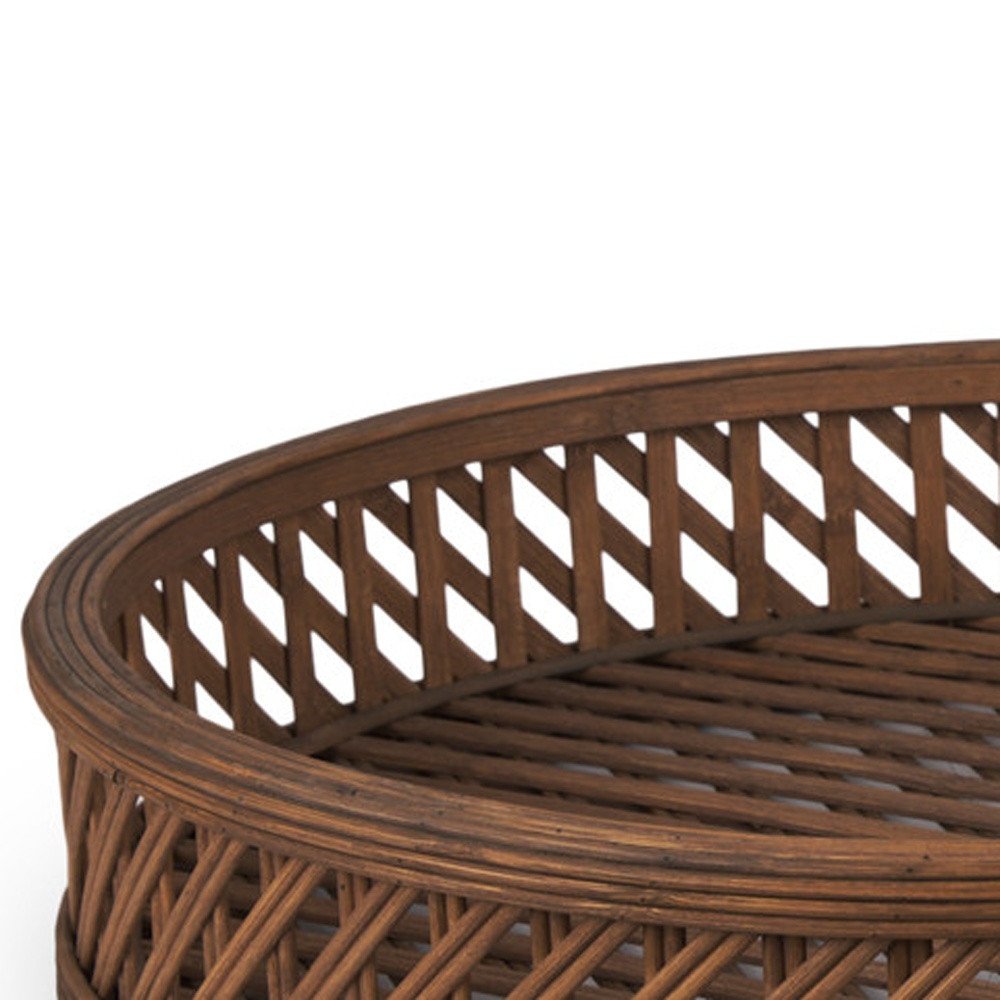 Set of Two Brown Round Wicker Handmade Serving Tray  Warm Home View