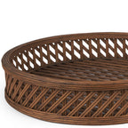 Set of Two Brown Round Wicker Handmade Serving Tray  Warm Home View