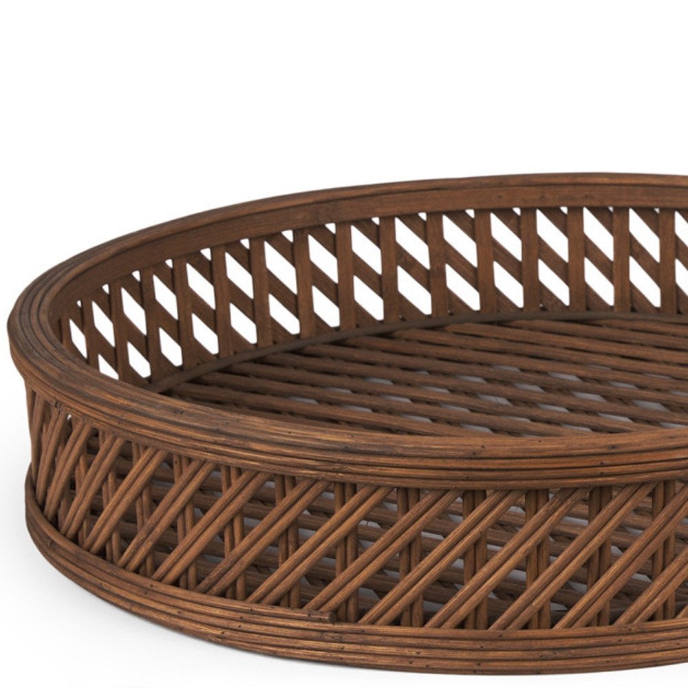 Set of Two Brown Round Wicker Handmade Serving Tray  Warm Home View