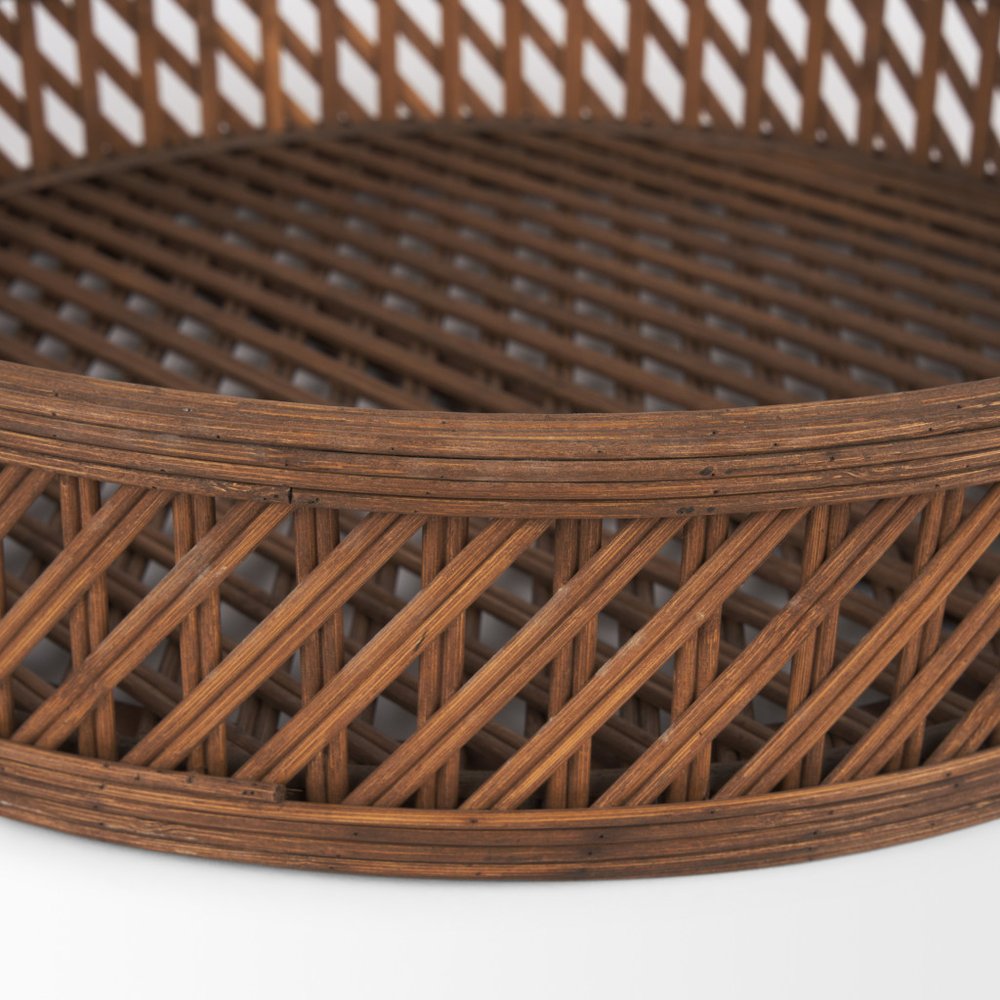 Set of Two Brown Round Wicker Handmade Serving Tray  Warm Home View
