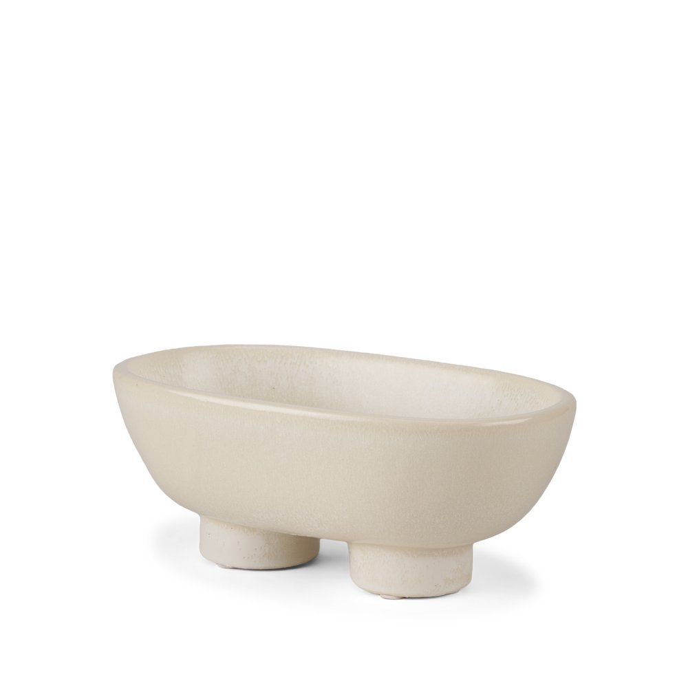 8" Cream Ceramic Oval Pedestal Centerpiece Bowl  Warm Home View