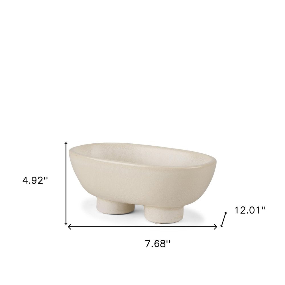 8" Cream Ceramic Oval Pedestal Centerpiece Bowl  Warm Home View