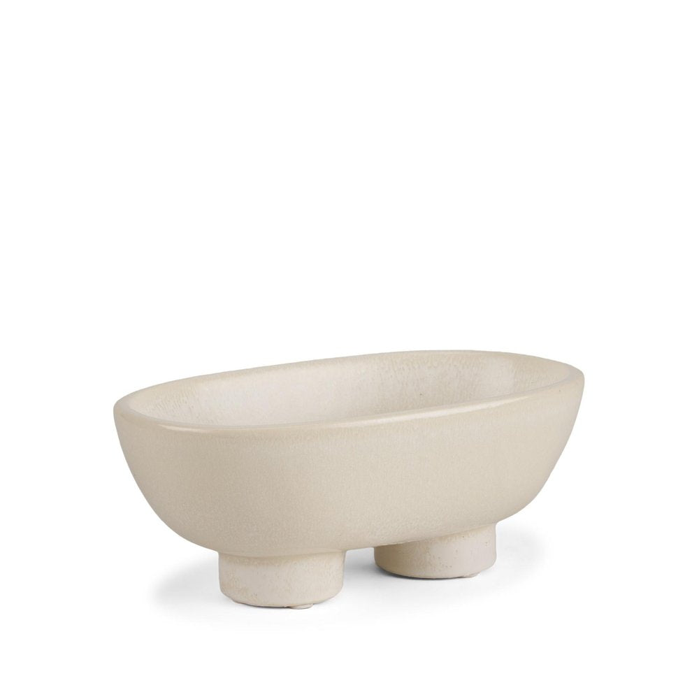 8" Cream Ceramic Oval Pedestal Centerpiece Bowl  Warm Home View