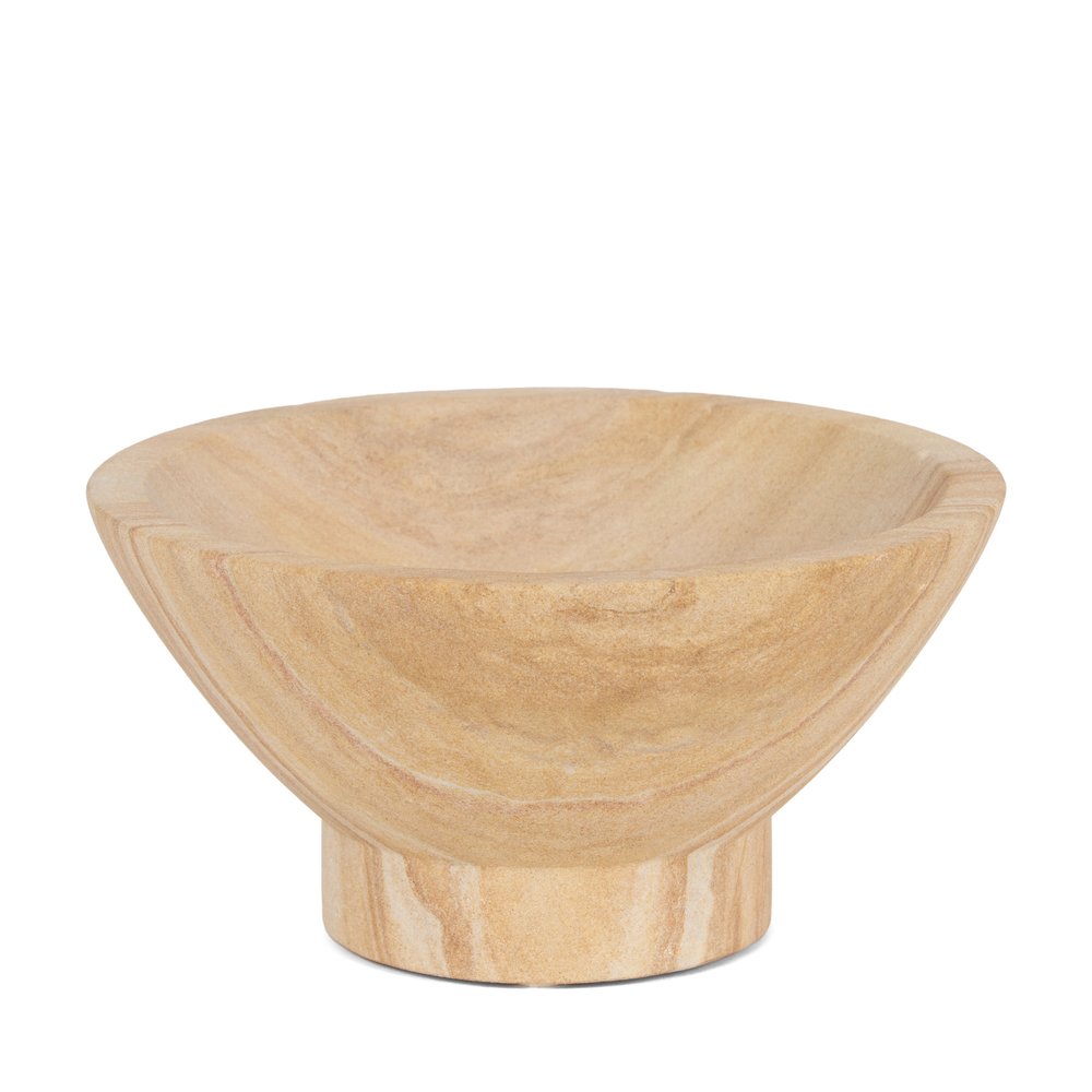 8" Beige Sandstone Round Pedestal Centerpiece Bowl  Warm Home View