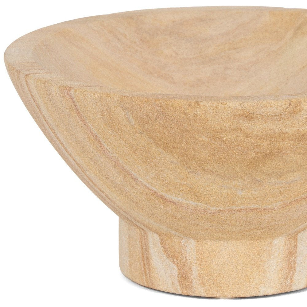 8" Beige Sandstone Round Pedestal Centerpiece Bowl  Warm Home View