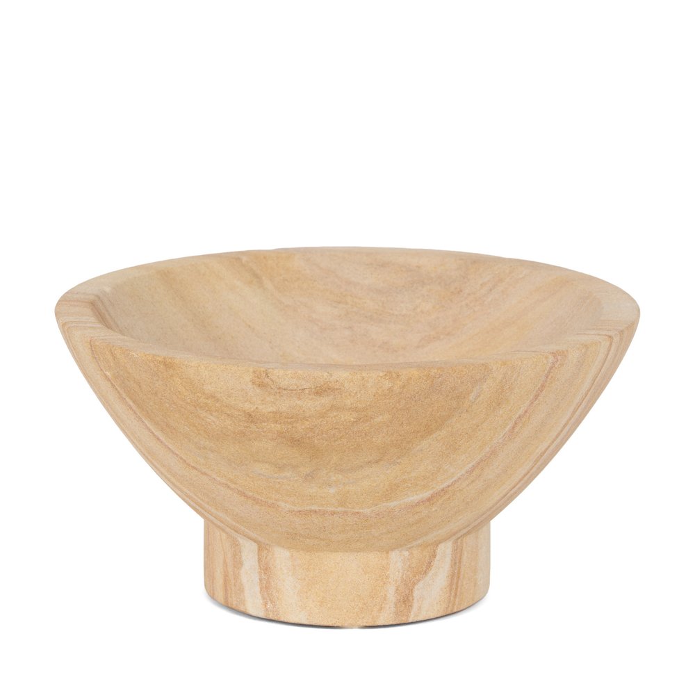 8" Beige Sandstone Round Pedestal Centerpiece Bowl  Warm Home View