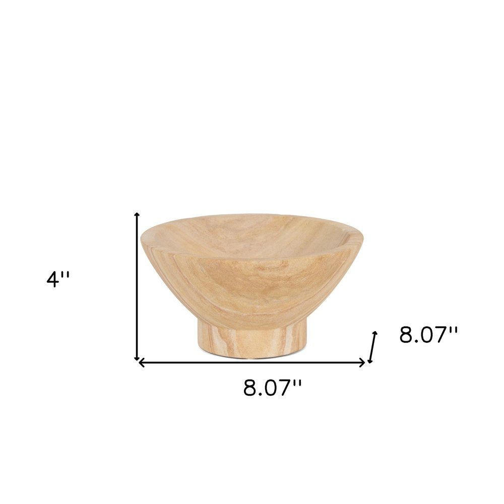 8" Beige Sandstone Round Pedestal Centerpiece Bowl  Warm Home View