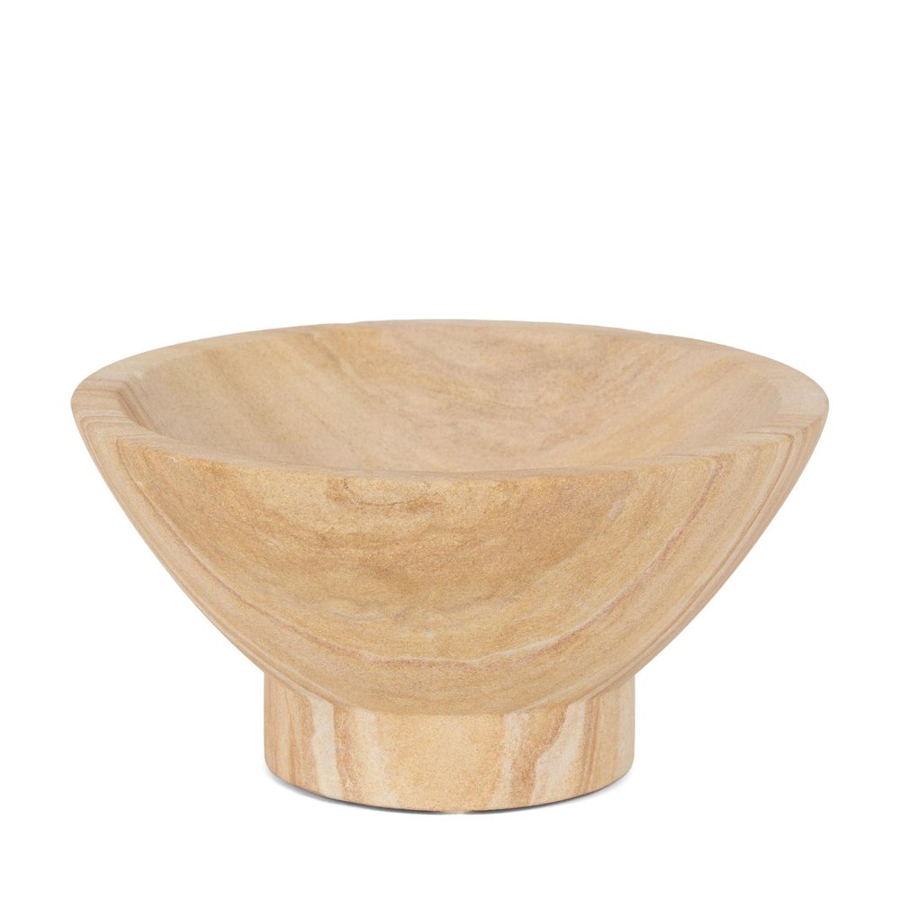 8" Beige Sandstone Round Pedestal Centerpiece Bowl  Warm Home View