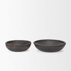 Set of Two Black Solid Wood Beaded Edge Round Centerpiece Bowls  Warm Home View