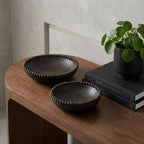 Set of Two Black Solid Wood Beaded Edge Round Centerpiece Bowls  Warm Home View
