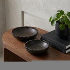 Set of Two Black Solid Wood Beaded Edge Round Centerpiece Bowls  Warm Home View