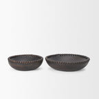 Set of Two Black Solid Wood Beaded Edge Round Centerpiece Bowls  Warm Home View
