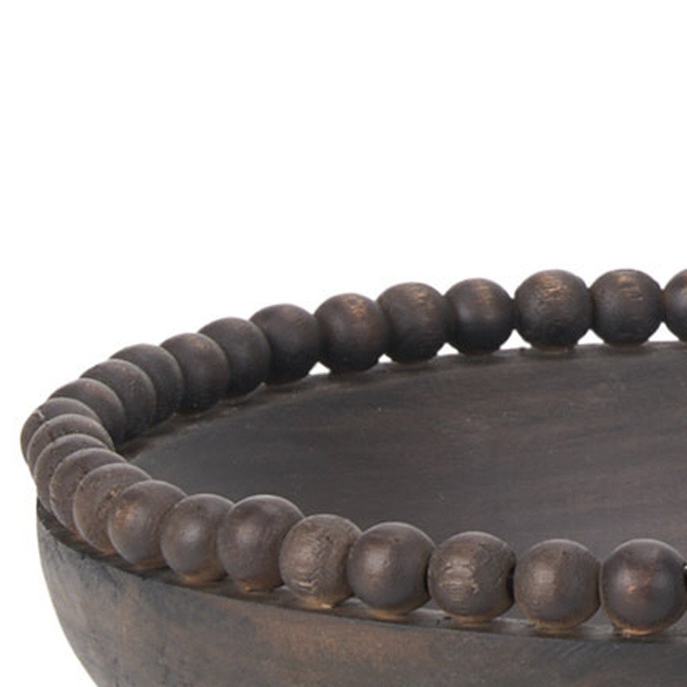 Set of Two Black Solid Wood Beaded Edge Round Centerpiece Bowls  Warm Home View