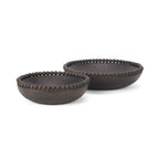 Set of Two Black Solid Wood Beaded Edge Round Centerpiece Bowls  Warm Home View