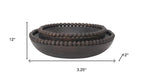 Set of Two Black Solid Wood Beaded Edge Round Centerpiece Bowls  Warm Home View