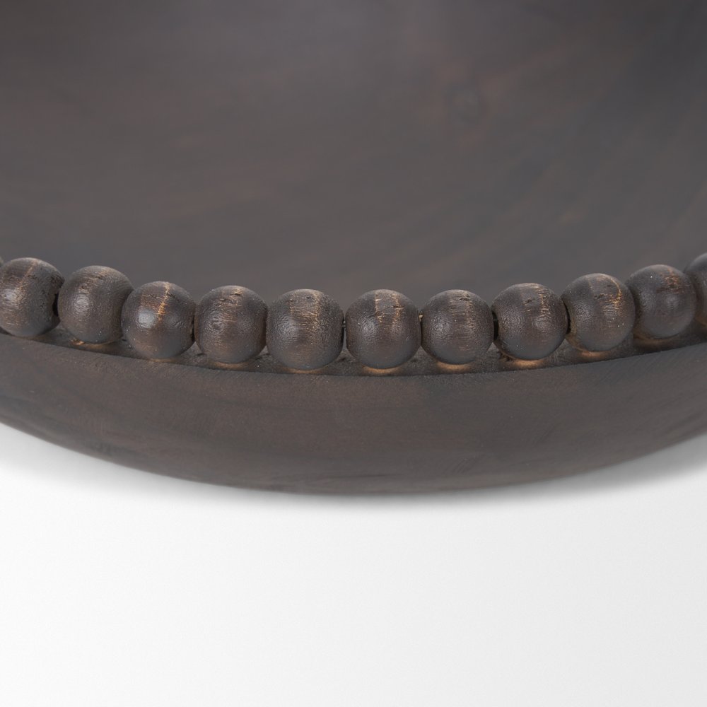 Set of Two Black Solid Wood Beaded Edge Round Centerpiece Bowls  Warm Home View