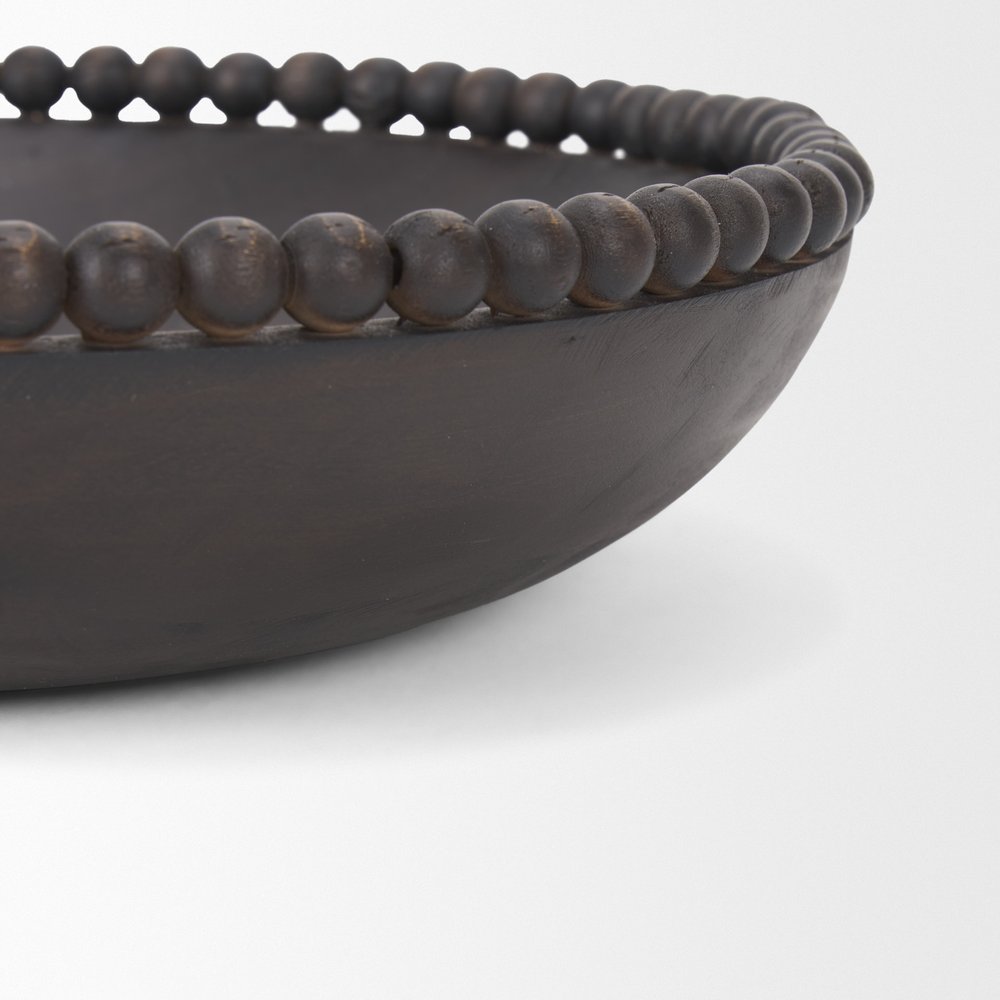 Set of Two Black Solid Wood Beaded Edge Round Centerpiece Bowls  Warm Home View