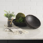 Set of Two Black Solid Wood Beaded Edge Round Centerpiece Bowls  Warm Home View
