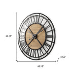 42" Black And Natural Iron And Wood Analog Round Wall Clock  Warm Home View