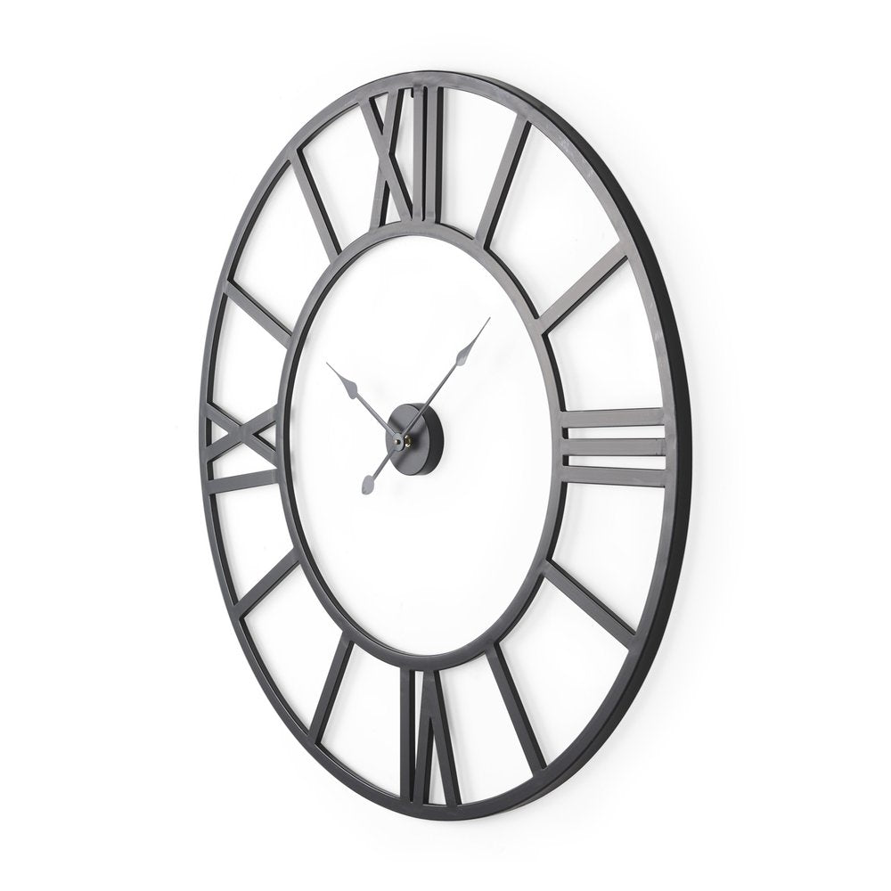 42" Black Iron Analog Round Wall Clock  Warm Home View