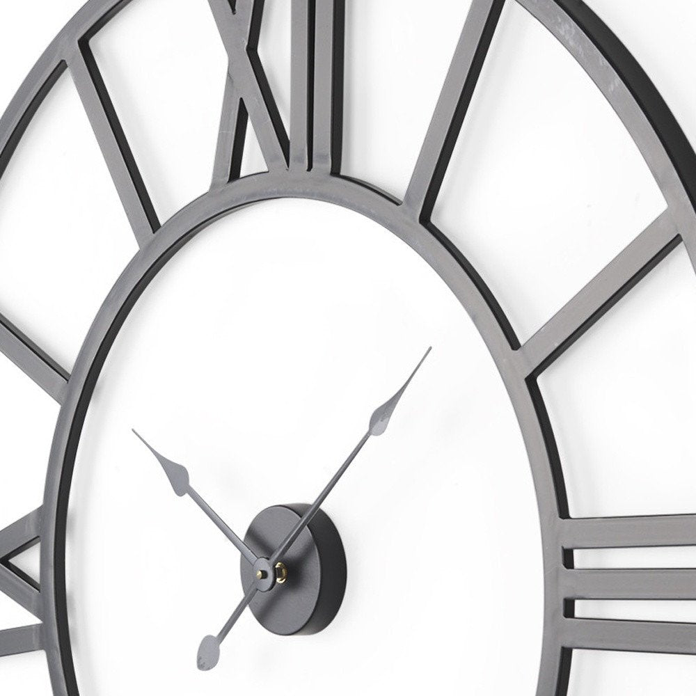 42" Black Iron Analog Round Wall Clock  Warm Home View