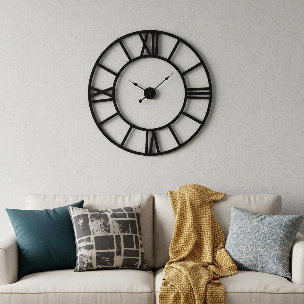 42" Black Iron Analog Round Wall Clock  Warm Home View