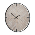 33" Black And Natural Metal And Solid Wood Analog Distressed Round Wall Clock  Warm Home View