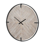 33" Black And Natural Metal And Solid Wood Analog Distressed Round Wall Clock  Warm Home View