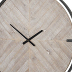 33" Black And Natural Metal And Solid Wood Analog Distressed Round Wall Clock  Warm Home View