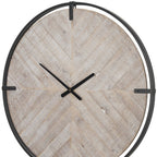 33" Black And Natural Metal And Solid Wood Analog Distressed Round Wall Clock  Warm Home View
