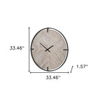 33" Black And Natural Metal And Solid Wood Analog Distressed Round Wall Clock  Warm Home View