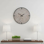 33" Black And Natural Metal And Solid Wood Analog Distressed Round Wall Clock  Warm Home View