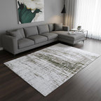9' X 13' White Gray And Green Abstract Washable Area Rug With UV Protection  Warm Home View