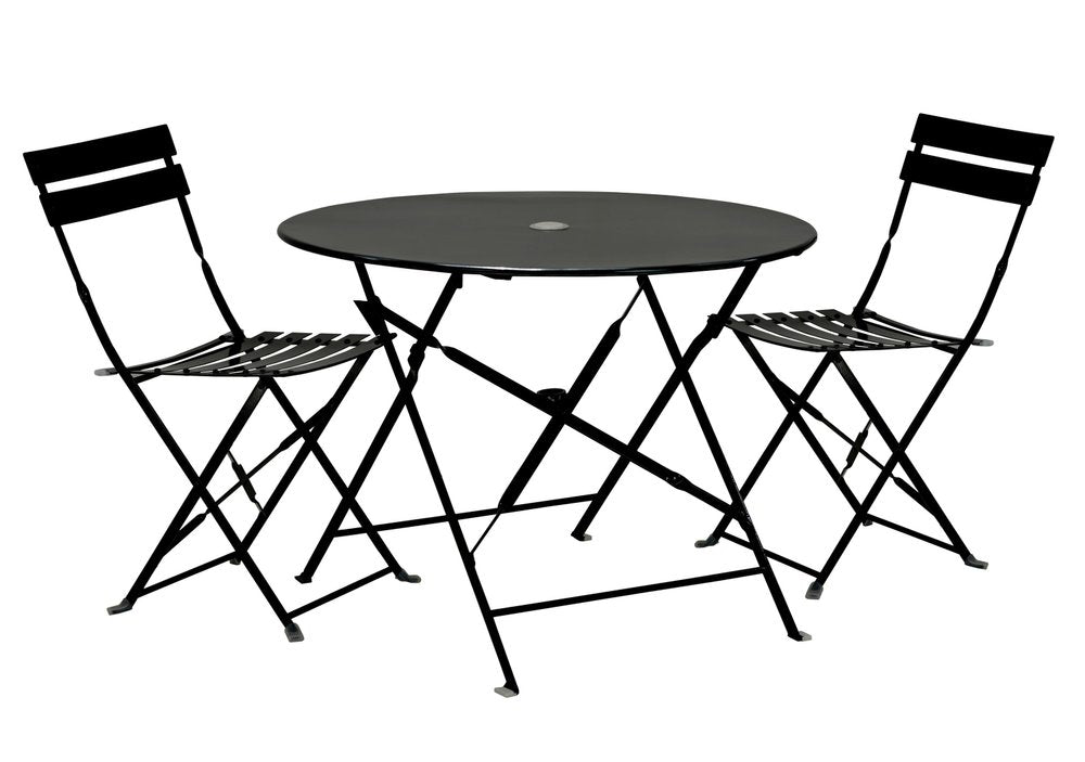 Three Piece Black Round Metal Dining Set with Two Chairs  Warm Home View