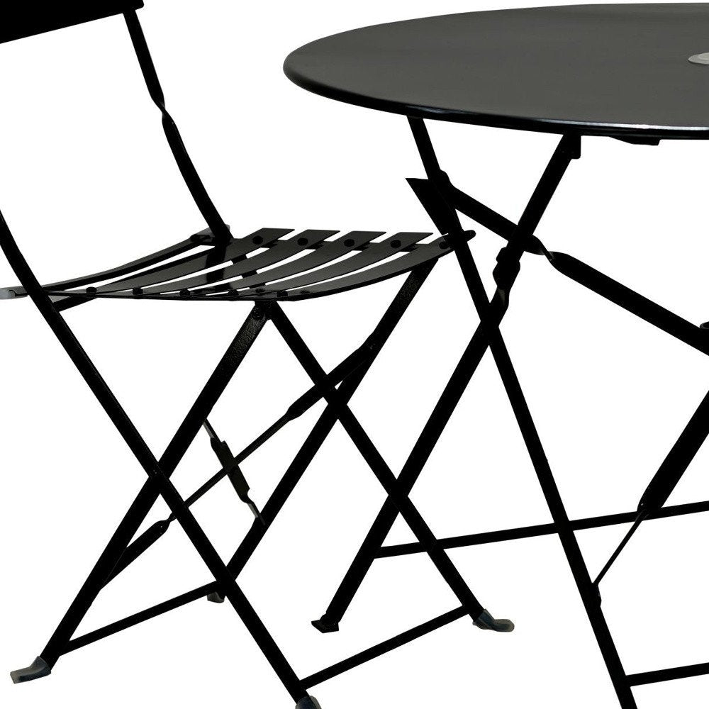 Three Piece Black Round Metal Dining Set with Two Chairs  Warm Home View