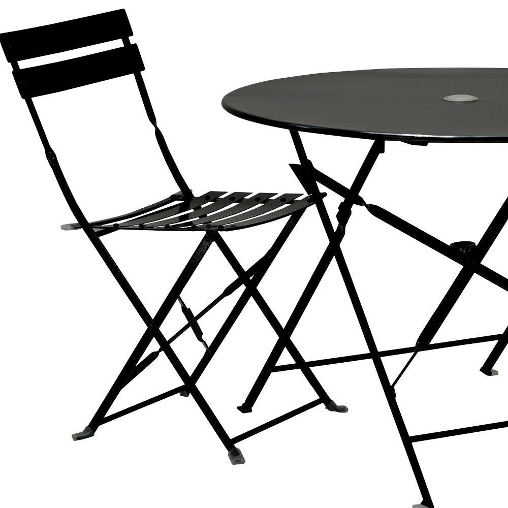 Three Piece Black Round Metal Dining Set with Two Chairs  Warm Home View