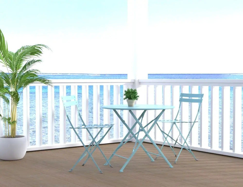 Teal Blue Round Metal Bistro Dining Set - 3 Piece  Warm Home View
