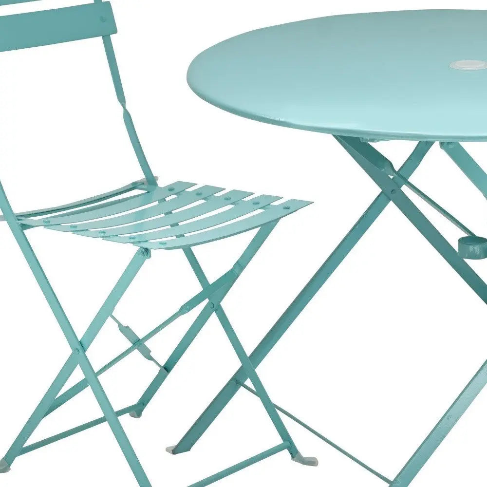 Teal Blue Round Metal Bistro Dining Set - 3 Piece  Warm Home View