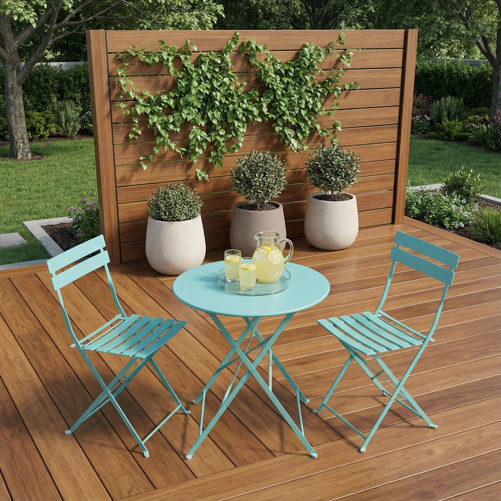 Teal Blue Round Metal Bistro Dining Set - 3 Piece  Warm Home View