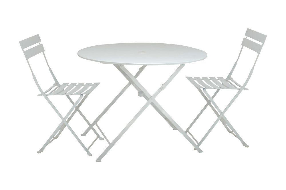 Three Piece White Round Metal Dining Set with Two Chairs  Warm Home View