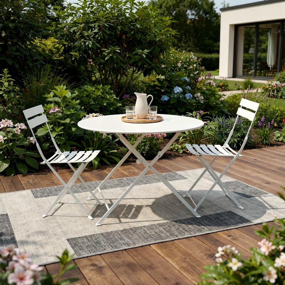 Three Piece White Round Metal Dining Set with Two Chairs  Warm Home View